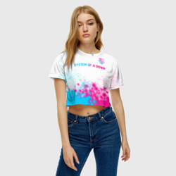 Женская футболка Crop-top 3D System of a Down neon gradient style: символ сверху - фото 2