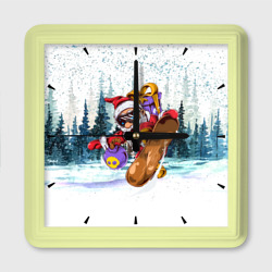 Санта на сноуборде в лесу – Настенные часы квадратные с принтом купить