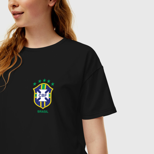 Женская футболка хлопок Oversize Сборная Бразилии, цвет черный - фото 3