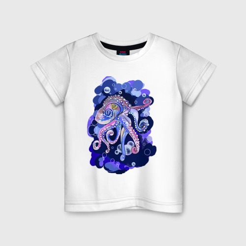 Детская футболка из хлопка с принтом Сказочный осьминог, вид спереди №1