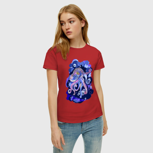 Женская футболка хлопок Сказочный осьминог, цвет красный - фото 3
