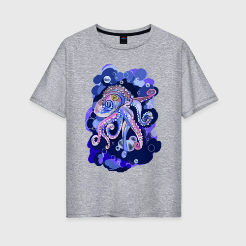 Женская футболка хлопок Oversize Сказочный осьминог, цвет меланж