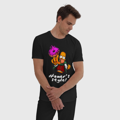 Мужская пижама хлопок Гомер Симпсон тянется за пончиком, цвет черный - фото 3