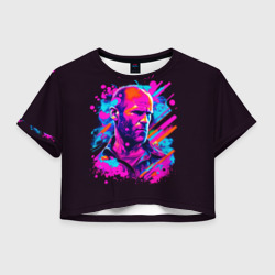 Женская футболка Crop-top 3D Jason Statham - neon pop art