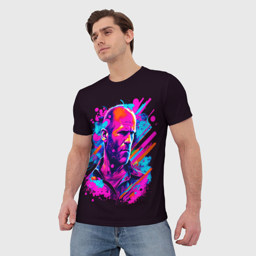 Мужская футболка 3D Jason Statham - neon pop art, цвет 3D печать - фото 3
