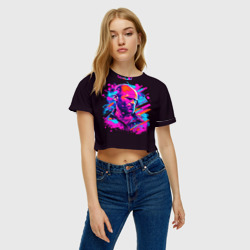 Женская футболка Crop-top 3D Jason Statham - neon pop art - фото 2