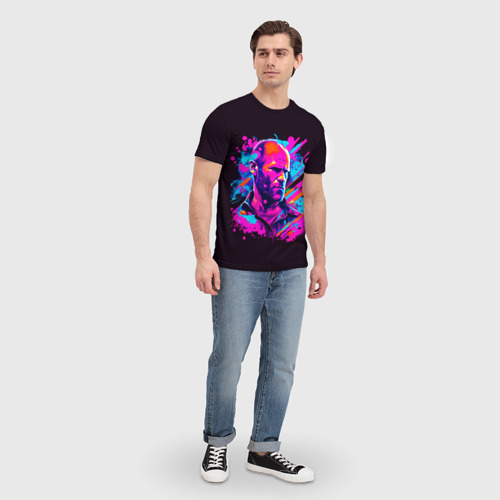 Мужская футболка 3D Jason Statham - neon pop art, цвет 3D печать - фото 5