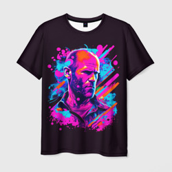 Мужская футболка 3D Jason Statham - neon pop art