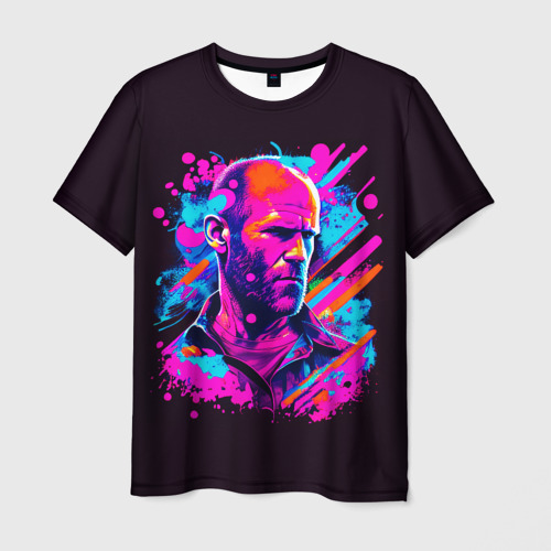 Мужская футболка 3D Jason Statham - neon pop art, цвет 3D печать