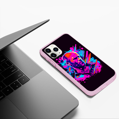 Чехол для iPhone 11 Pro Max матовый Jason Statham - neon pop art, цвет розовый - фото 5