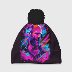 Шапка 3D c помпоном Jason Statham - neon pop art