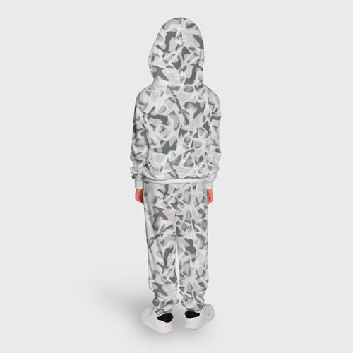 Детский костюм с толстовкой с принтом Абстрактный пятнистый узор Камуфляж зимний, вид сзади #2