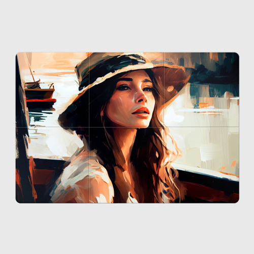 Магнитный плакат 3x2 с принтом Нейросеть : девушка в шляпке - картина, вид спереди №1