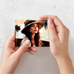 Открытка с принтом Нейросеть : девушка в шляпке - картина для любого человека, вид спереди №2. Цвет основы: белый