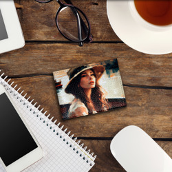 Обложка с принтом Нейросеть : девушка в шляпке - картина для любого человека, вид спереди №2. Цвет основы: черный