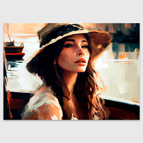 Поздравительная открытка с принтом Нейросеть : девушка в шляпке - картина, вид спереди №1