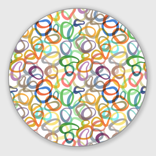 Круглый коврик для мышки с принтом Кольца разноцветные абстракция, вид спереди №1