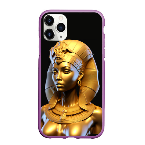 Чехол для iPhone 11 Pro Max матовый Нейросеть - золотая египетская богиня, цвет фиолетовый