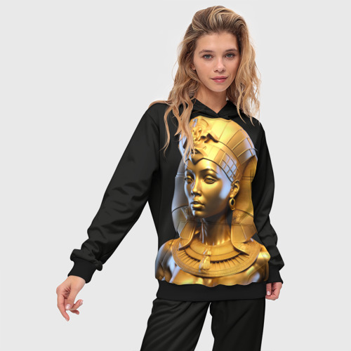 Женский костюм с толстовкой 3D Нейросеть - золотая египетская богиня, цвет черный - фото 3
