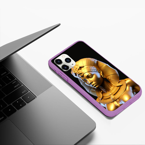 Чехол для iPhone 11 Pro Max матовый Нейросеть - золотая египетская богиня, цвет фиолетовый - фото 5