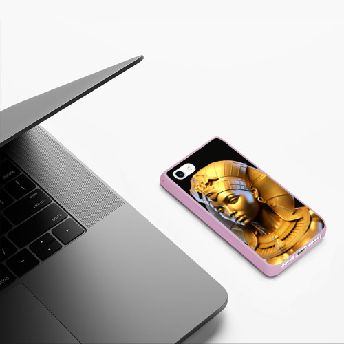 Чехол для iPhone 5/5S матовый Нейросеть - золотая египетская богиня, цвет розовый - фото 5