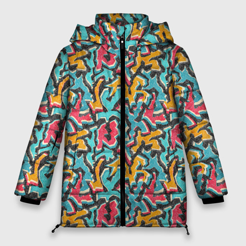Женская зимняя куртка оверсайз с принтом Граффити абстракт гранж, вид спереди №1