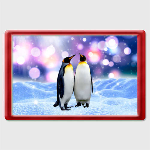 Магнит 45*70 Пингвины на снегу, цвет красный