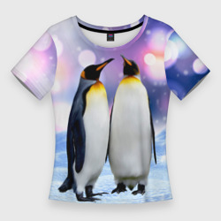 Женская футболка 3D Slim Пингвины на снегу