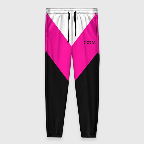 Женские брюки 3D с принтом FIRM черный с розовой вставкой, вид спереди #2