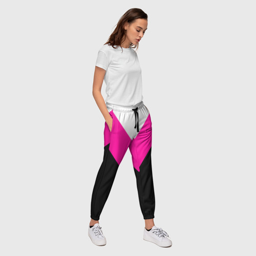 Женские брюки 3D с принтом FIRM черный с розовой вставкой, вид сбоку #3