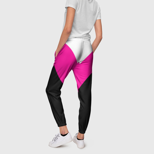 Женские брюки 3D с принтом FIRM черный с розовой вставкой, вид сзади #2
