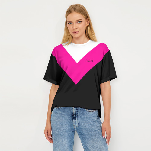 Женская футболка oversize 3D Firm черный с розовой вставкой, цвет 3D печать - фото 5
