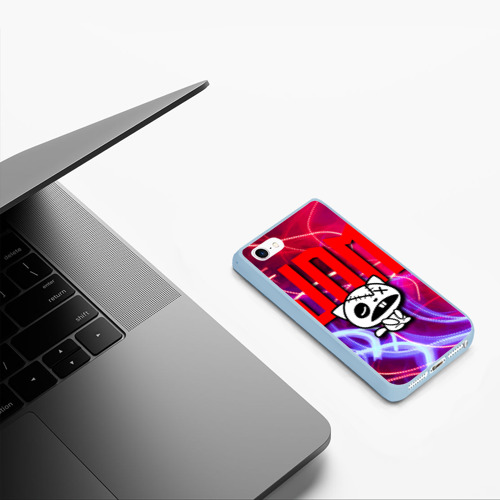 Чехол для iPhone 5/5S матовый JDM style - одноглазый котик, цвет голубой - фото 5