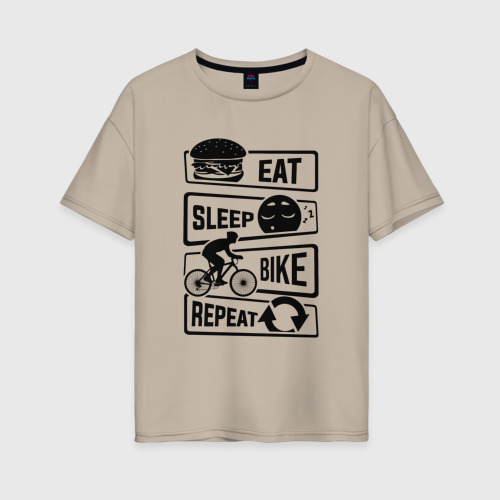 Женская футболка хлопок Oversize с принтом Eat sleep bike repeat art, вид спереди #2