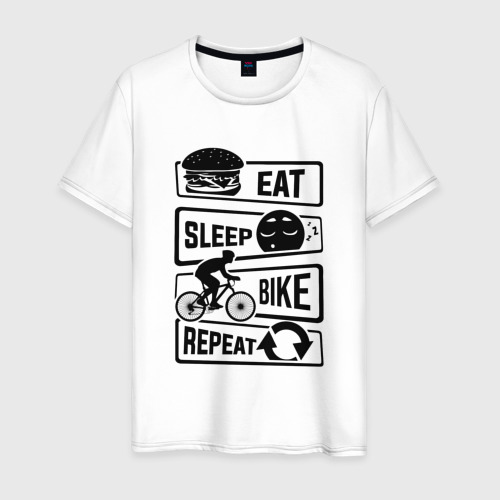 Мужская футболка хлопок Eat sleep bike repeat art, цвет белый