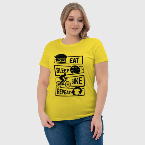 Женская футболка хлопок с принтом Eat sleep bike repeat art, фото #4