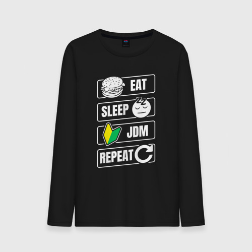 Мужской лонгслив хлопок Eat sleep JDM repeat, цвет черный