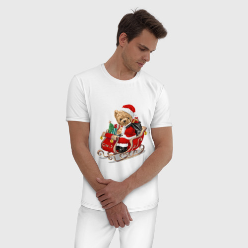 Мужская пижама хлопок с принтом Новогодний мишка, фото на моделе #1