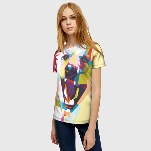 Женская футболка 3D с принтом Радостная собака в стиле поп-арт, фото на моделе #1