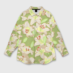 Женская рубашка oversize 3D Нежные цветы - лилии: цветной паттерн