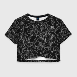 Женская футболка Crop-top 3D Нежные цветы - лилии: черно белыи