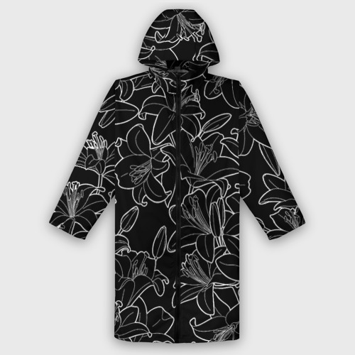 Женский дождевик 3D Нежные цветы - лилии: черно белыи, цвет белый