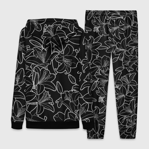 Женский костюм 3D с принтом Нежные цветы - лилии: черно белыи, вид сзади #1