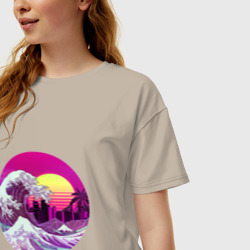 Женская футболка хлопок Oversize Ретровейв волна - фото 2