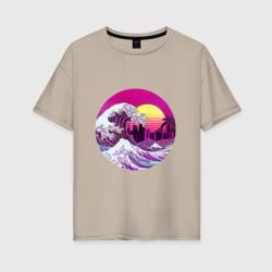 Женская футболка хлопок Oversize Ретровейв волна