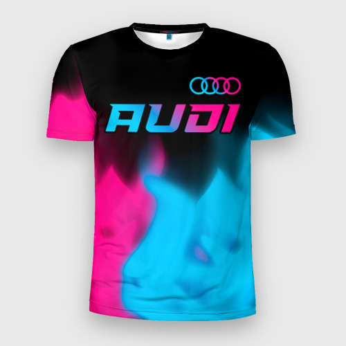 Мужская футболка 3D Slim Audi - neon gradient: символ сверху, цвет 3D печать