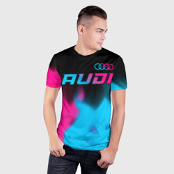 Мужская футболка 3D Slim Audi - neon gradient: символ сверху - фото 2