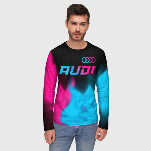 Мужской лонгслив 3D Audi - neon gradient: символ сверху, цвет 3D печать - фото 3