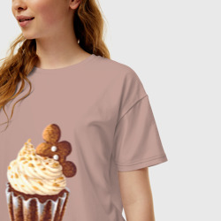 Женская футболка хлопок Oversize Новогодний капкейк с имбирным человечком - фото 2