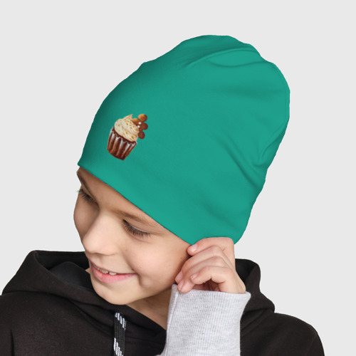 Детская шапка демисезонная Новогодний капкейк с имбирным человечком, цвет зеленый - фото 4